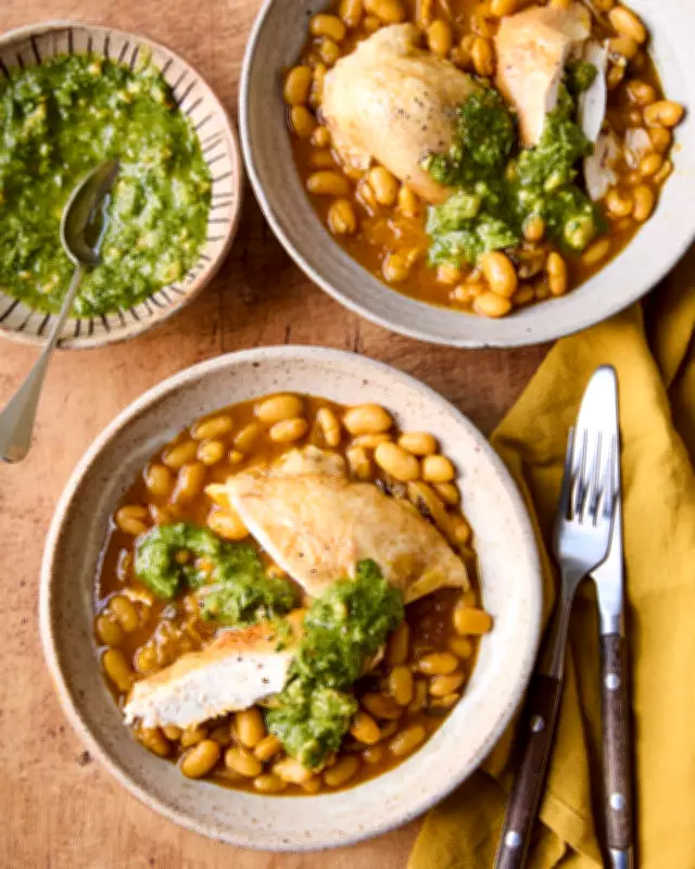 José Pizarro's Rustic Chicken and White Bean Stew with Hazelnut Mojo Verde