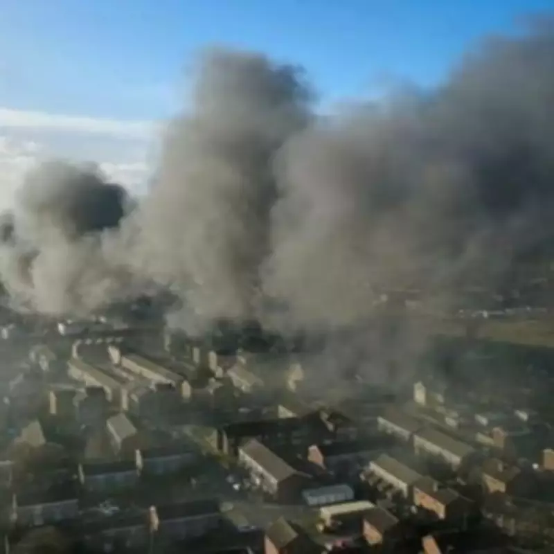 Major Blaze Engulfs Salvage Yard Near Grimsby Town Centre, Smoke Fills Sky