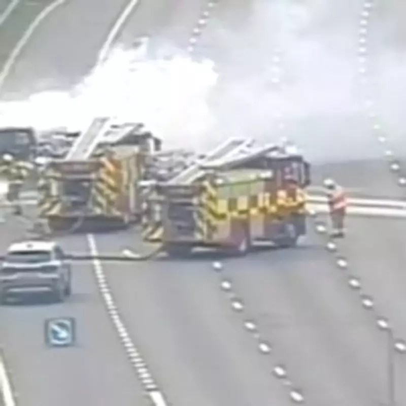 Major UK Motorway M1 Shut After Car Fire and Diesel Spill Near Airport