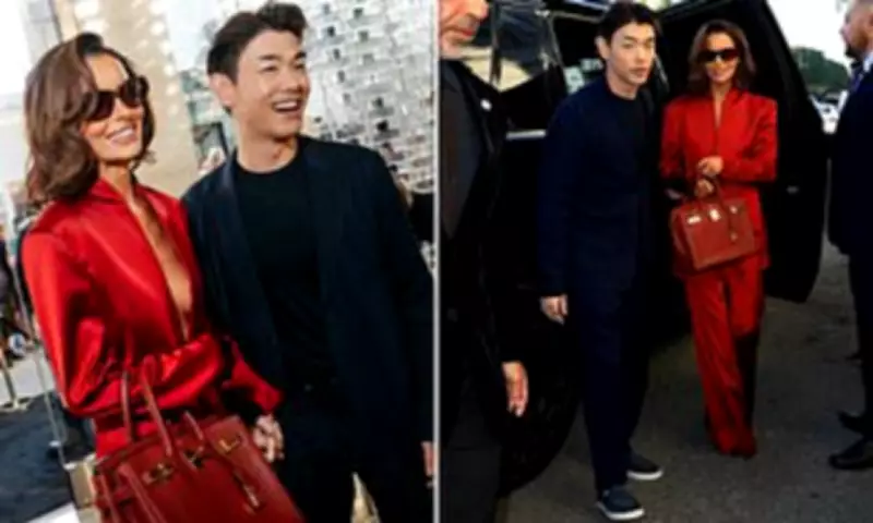 Maura Higgins Stuns at Armani Pre-Oscars Party in Red Suit with Eric Nam