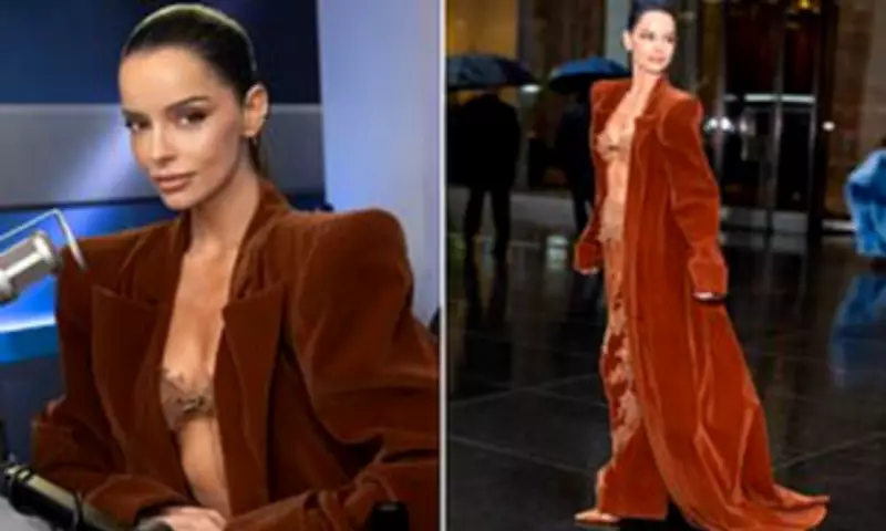 Maura Higgins Stuns in Velvet Suit on New York Press Tour