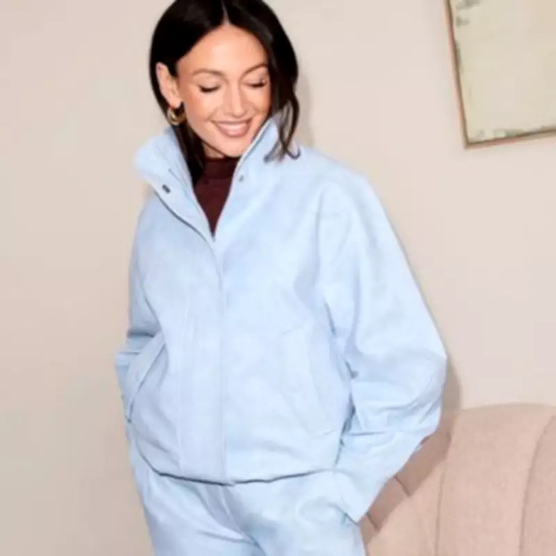 Michelle Keegan's £60 Baby Blue Faux Leather Jacket is the Perfect Spring Staple