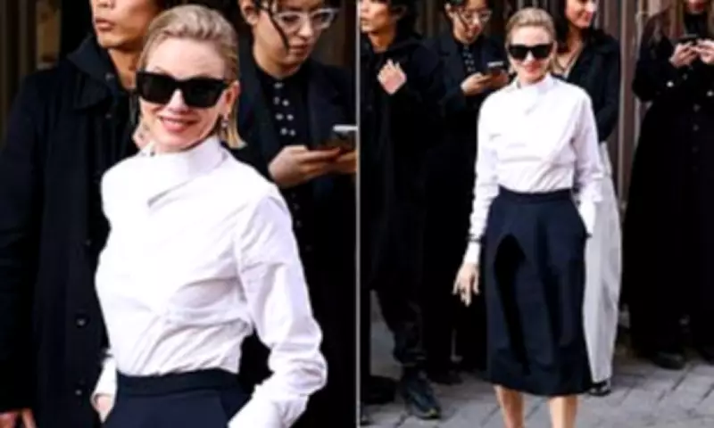 Naomi Watts Stuns in Unique White Shirt at Paris Fashion Week