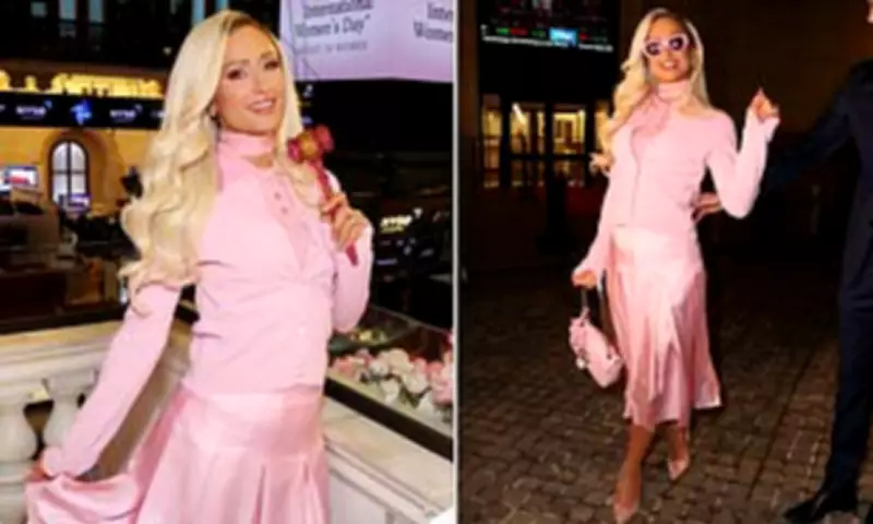 Paris Hilton Rings NYSE Bell in Pink for International Women's Day