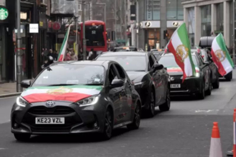 Protesters Gather Outside Iranian Embassy in London Supporting US-Israel Strikes