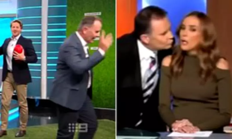 Tony Jones Storms Off Footy Show After Zeke Uwland's Bec Judd Kiss Joke