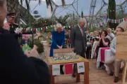 King Charles and Queen Camilla Struggle with Sword Cake Cutting at Eden Project