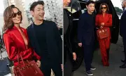 Maura Higgins Stuns at Armani Pre-Oscars Party in Red Suit with Eric Nam