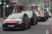 Protesters Gather Outside Iranian Embassy in London Supporting US-Israel Strikes