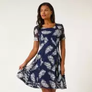Roman's Navy Leaf Print Lace Dress Earns Praise for Spring Style