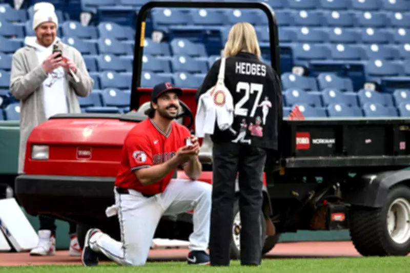 Cleveland Guardians Catcher Austin Hedges Proposes On-Field After Victory