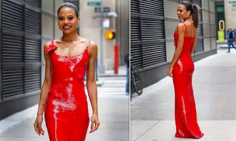 Emma Weymouth Stuns in Red Sequined Dress for US TV Appearance
