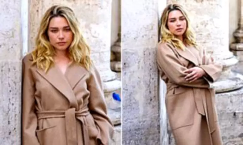 Florence Pugh Stuns in Nude Trench Coat During Max Mara Shoot in Rome