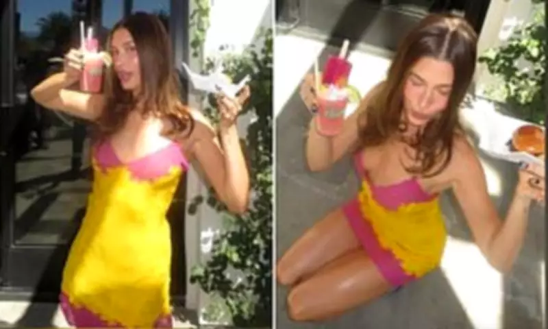 Hailey Bieber Parties at Coachella in Lingerie Dress While Promoting Rhode Brand