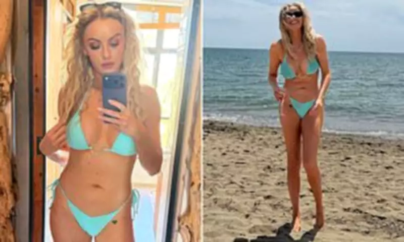 Katie McGlynn Stuns in Neon Blue Bikini on Spanish Holiday