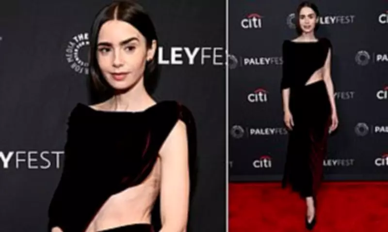 Lily Collins Stuns at PaleyFest in Burgundy Gown, Shows Recovered Engagement Ring