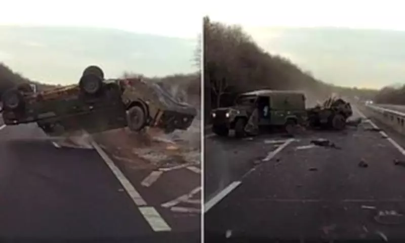 Military Land Rover Sent Somersaulting After Reckless Driver Cuts Off Convoy
