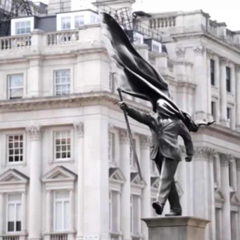 New Banksy Sculpture in Waterloo Place Draws Crowds in London