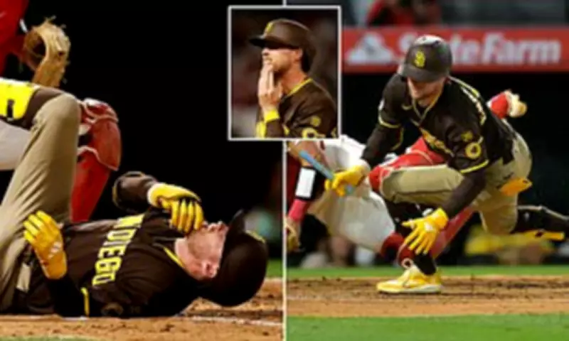 Padres' Cronenworth Takes 96mph Fastball to Face, Stays in Game