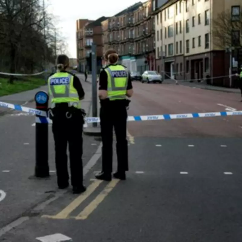 Police Lock Down Street Near Partick Thistle's Firhill Stadium in Glasgow