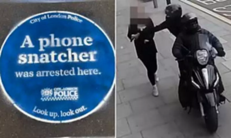 Police Spray Blue Plaque Pavement Warnings to Deter Phone Snatchers in London