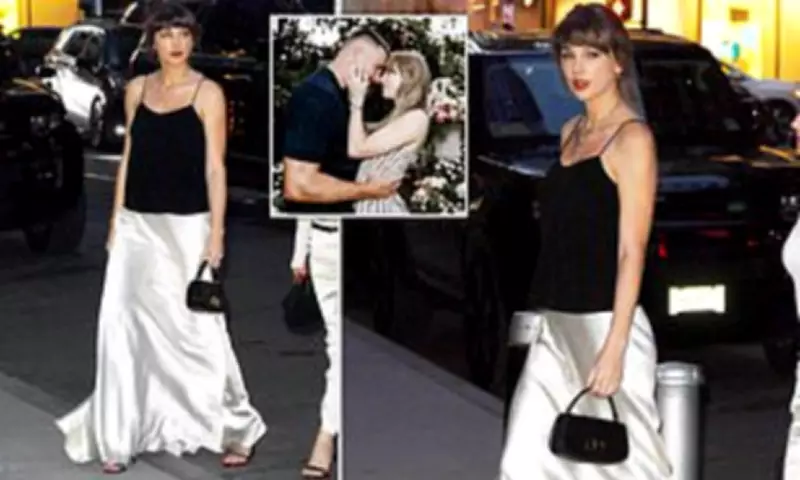 Taylor Swift Sparks Bridal Buzz in Ivory Satin Outfit Ahead of Travis Kelce Wedding