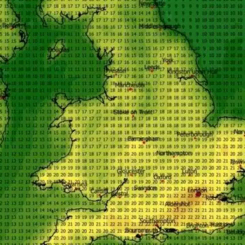 UK Weather Maps Forecast 23C Heatwave for 26 Counties by Late April