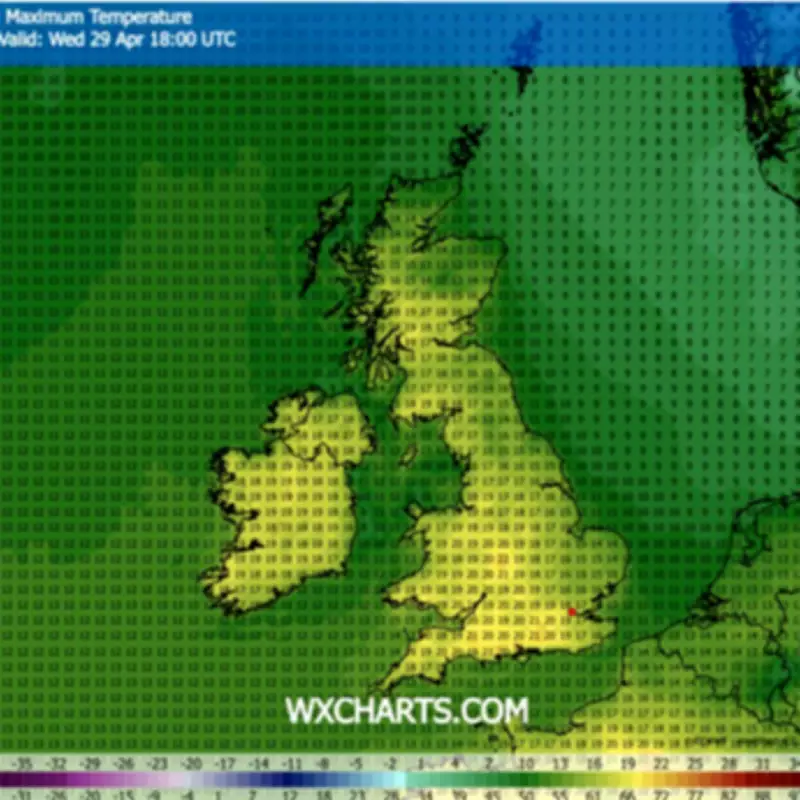 UK Weather Maps Glow Yellow as 21C Heatwave Outshines Greece