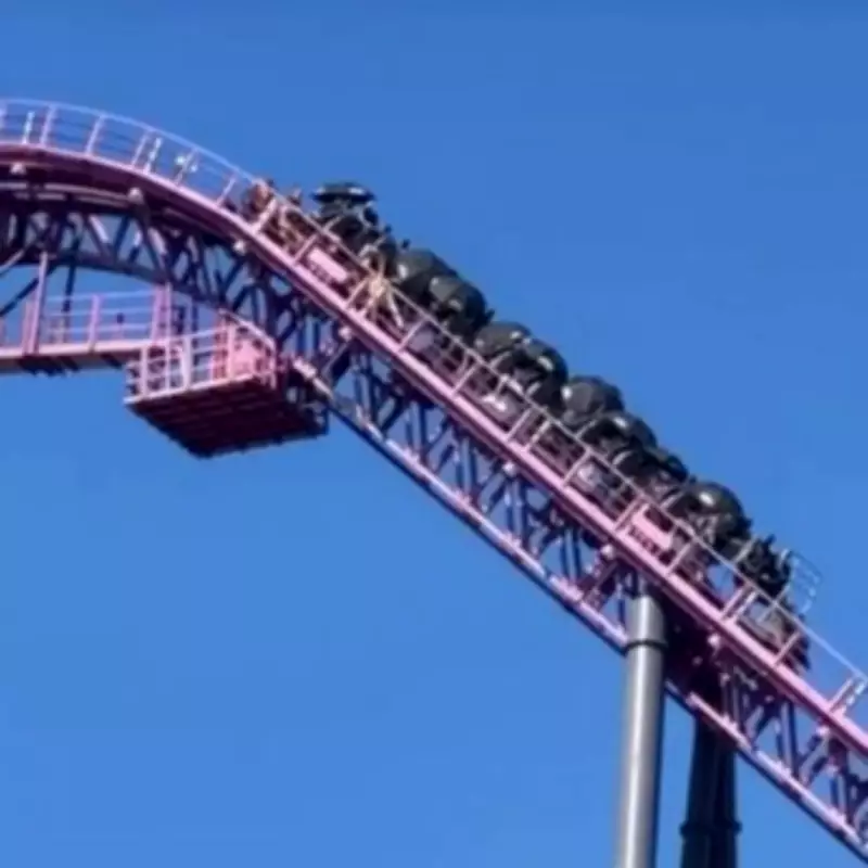 Warner Bros Theme Park Rollercoaster Strands Riders 30ft in Scorching Heat