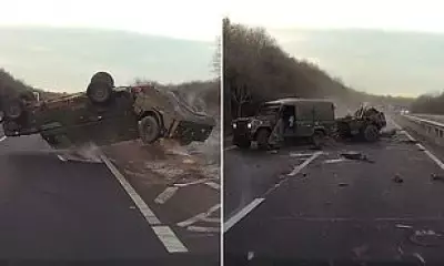 Military Land Rover Sent Somersaulting After Reckless Driver Cuts Off Convoy