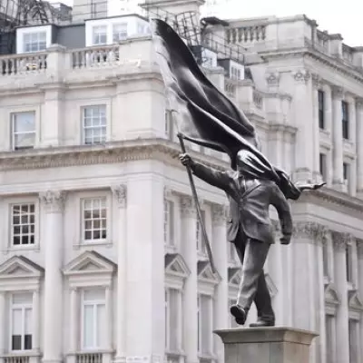 New Banksy Sculpture in Waterloo Place Draws Crowds in London