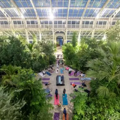Sunset Yoga Amidst Endangered Plants at Kew Gardens' Temperate House