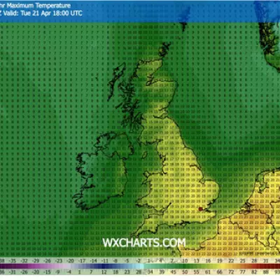 UK Braces for 21C Scorcher as Weather Maps Turn Bright Yellow