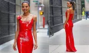 Emma Weymouth Stuns in Red Sequined Dress for US TV Appearance