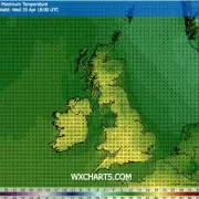 UK Weather Maps Glow Yellow as 21C Heatwave Outshines Greece