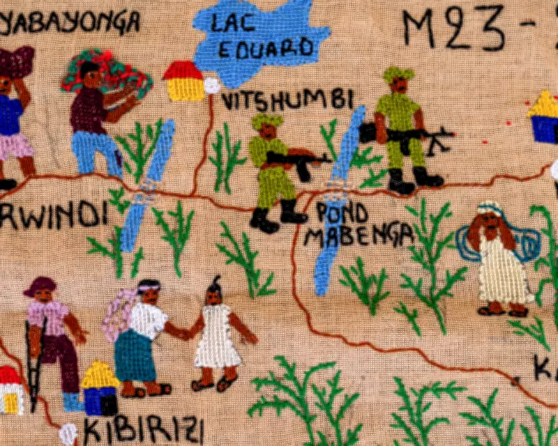 82-Year-Old Artist Stitches Congo's Decades of War on Tobacco Sacks