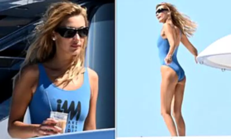 Bella Hadid Dances and Poses in Blue Swimsuit on Yacht in Cannes