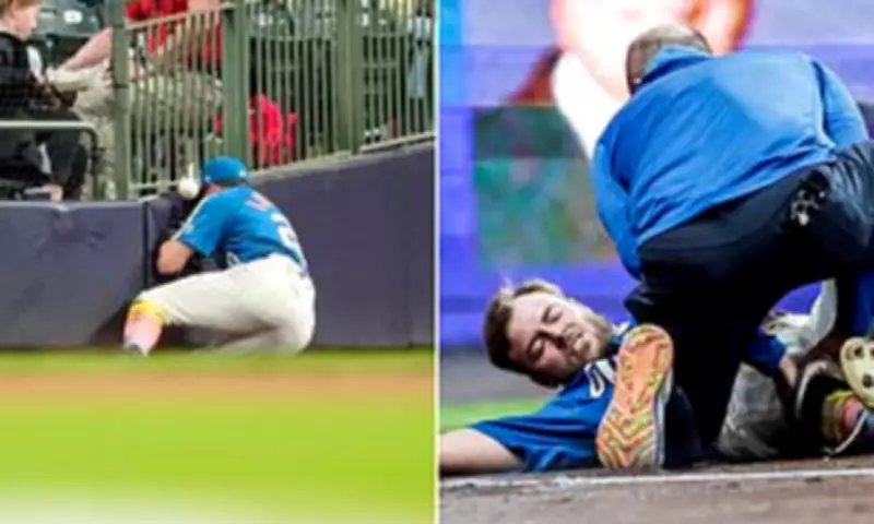 Brewers' Lockridge carted off after gruesome wall collision