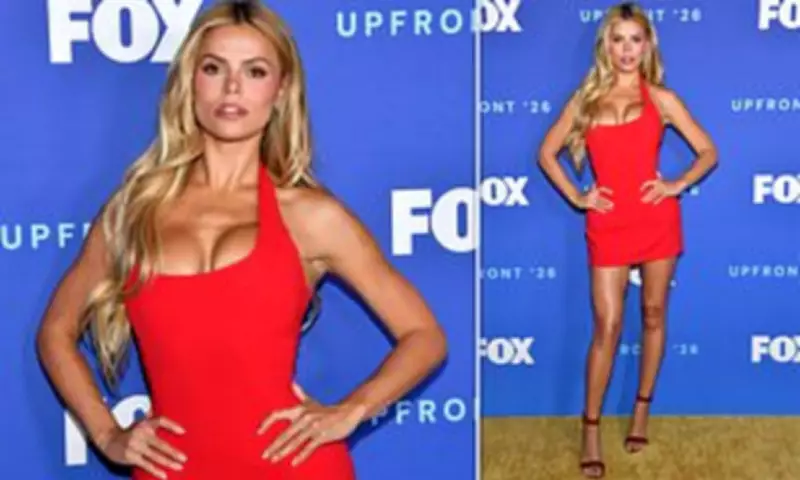 Brooks Nader Stuns in Red Mini Dress at Fox and NBC Upfronts