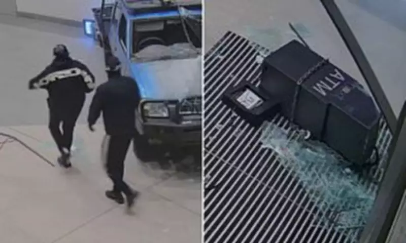 CCTV Captures Moment Thieves Ram Ute into Shopping Centre to Steal ATM