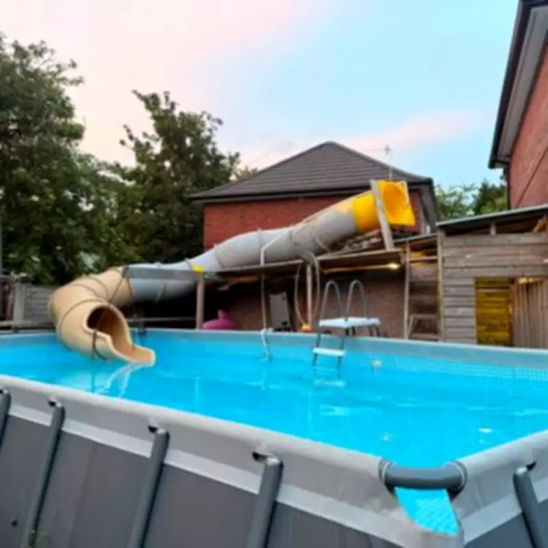 Dad Goes Viral With 12ft Pool and Waterslide in Manchester Garden