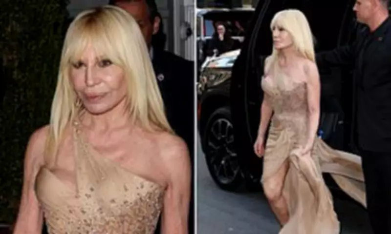 Donatella Versace Stuns in Gold Gown at Anna Wintour's Pre-Met Gala Party