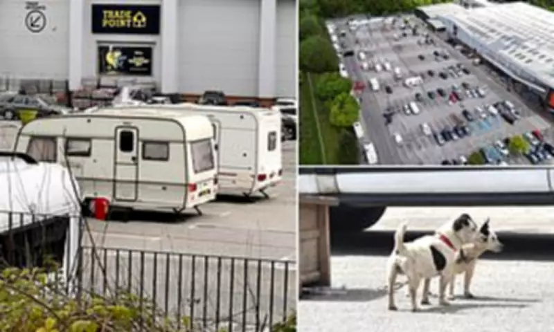Furious shoppers as travellers set up camp in B&Q car park in Bury
