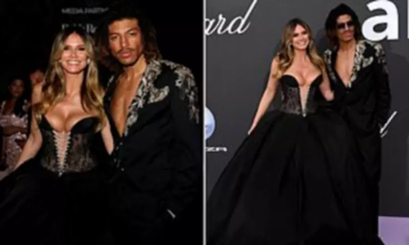 Heidi Klum and Son Henry Twin in Plunging Outfits at amfAR Gala