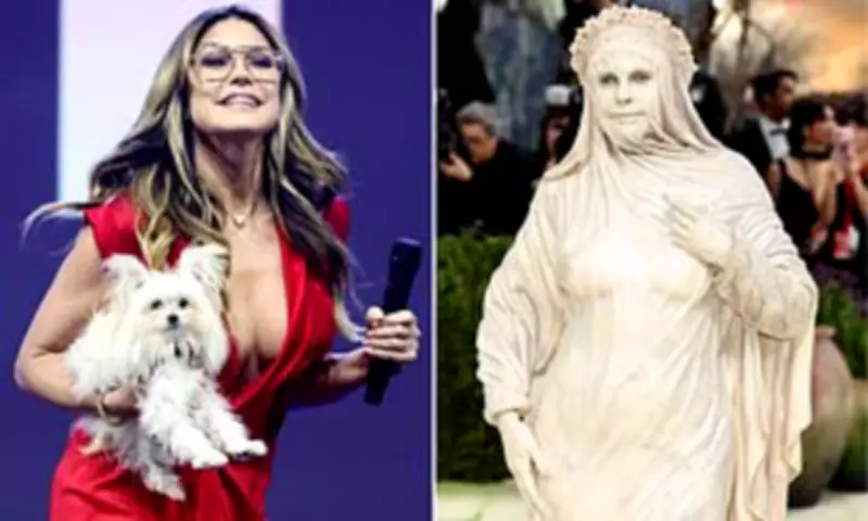 Heidi Klum Stuns in Plunging Red Dress at OMR Festival with Dog Fritz