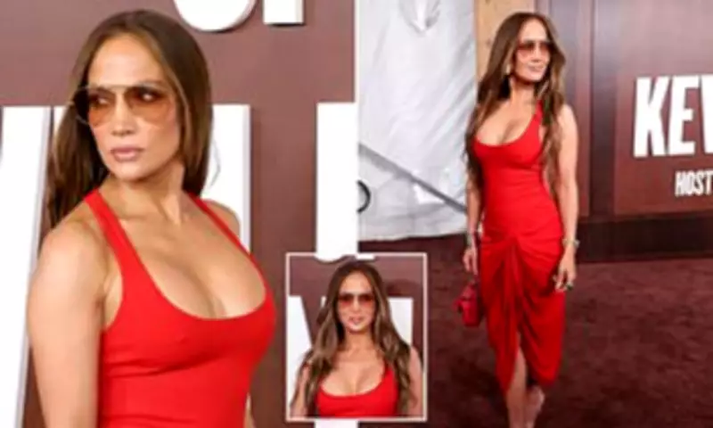Jennifer Lopez Wears Daring Red Dress to Kevin Hart Roast Event