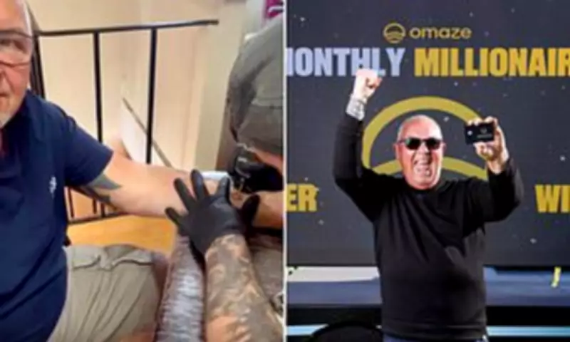 Lorry driver tattoos Omaze logo after winning £1M in lottery