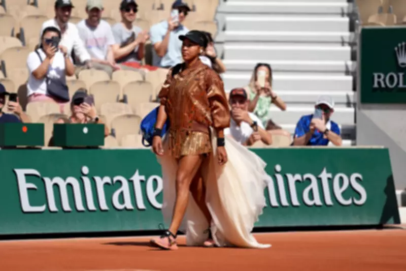 Naomi Osaka's Bold French Open Fashion: Gold Bomber Jacket and Ivory Train