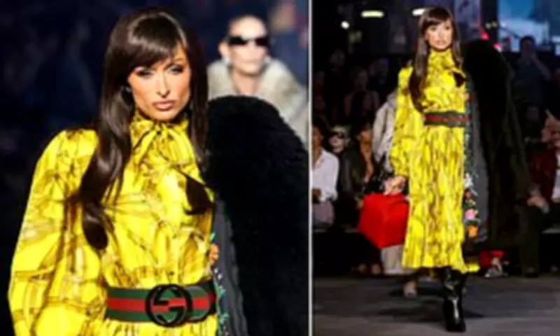 Paris Hilton Stuns with Brunette Look at Star-Studded GucciCore Show