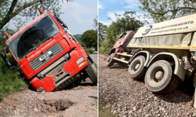 Repair Lorry Gets Stuck in Sinkhole It Was Sent to Fix in Somerset